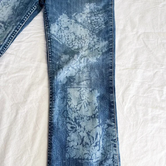 Upcycled One Of A Kind Bleahed Patchwork Jeans Wrangler Size 5/6 32 Boho Western - Picture 3 of 13